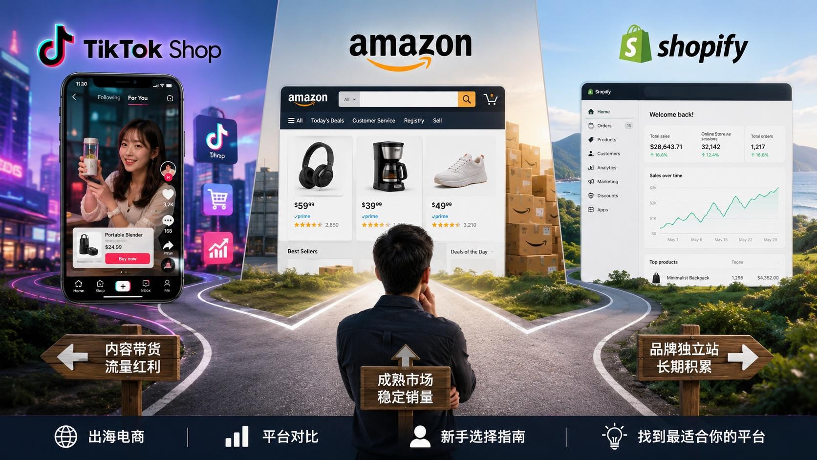 TikTok Shop、Amazon、Shopify：跨境电商新手怎么选平台