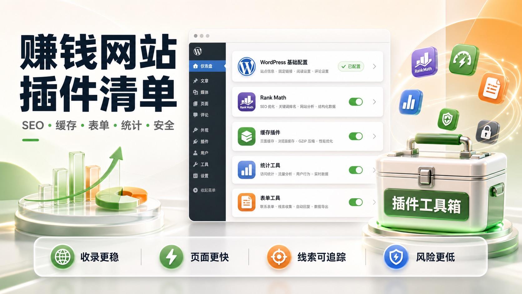 WordPress 赚钱网站需要哪些基础插件：SEO、缓存、表单、统计和安全